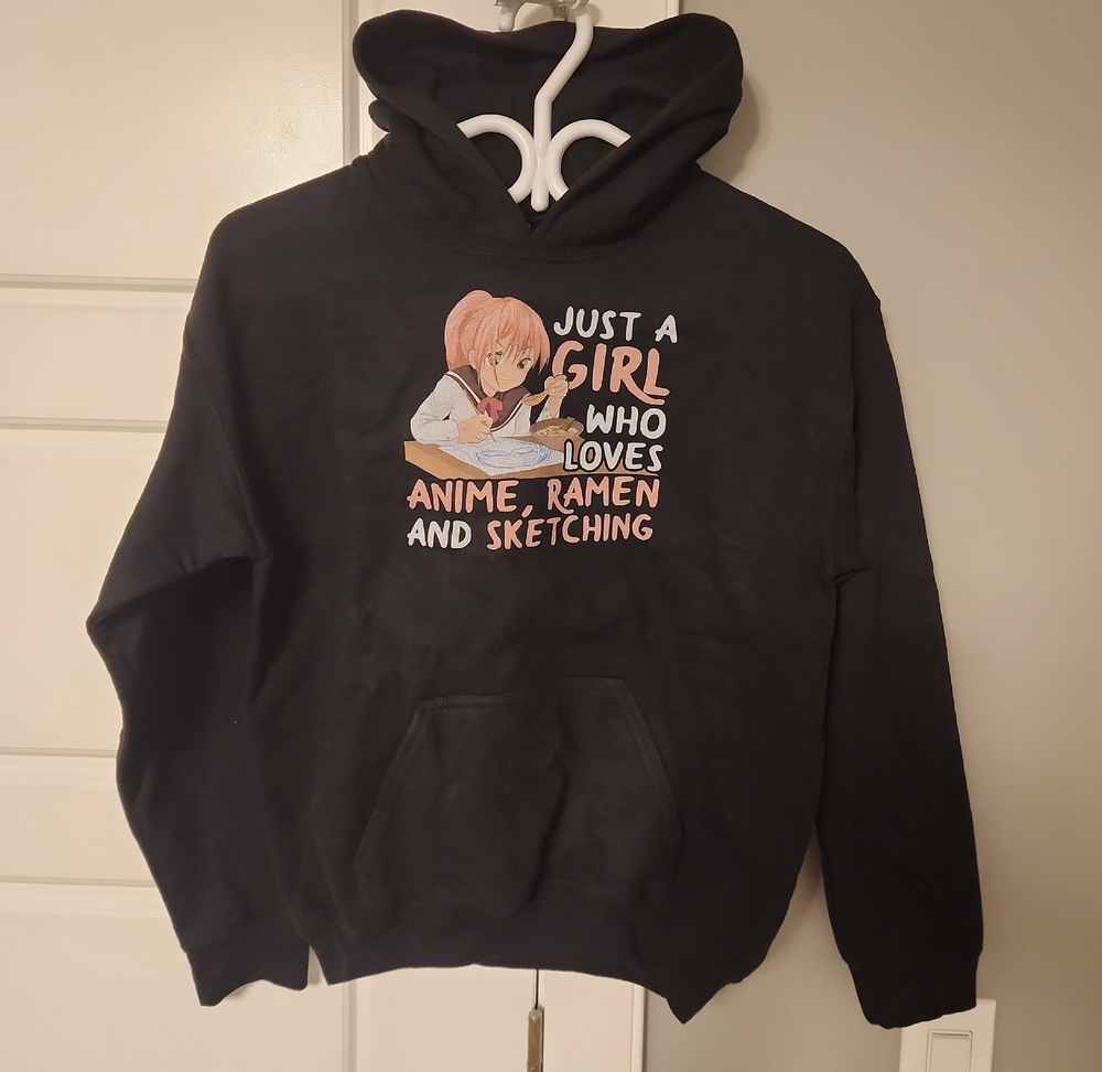 Gildan Anime Girl Who Loves Ramen Anime Sketching Black Heavy Blend Hoodie
